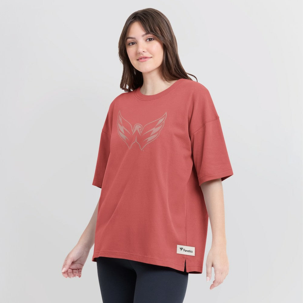 Washington Capitals Fanatics Women's Oversized Elements Raw Edge Future Ground T-Shirt - Red | Fanatics sale