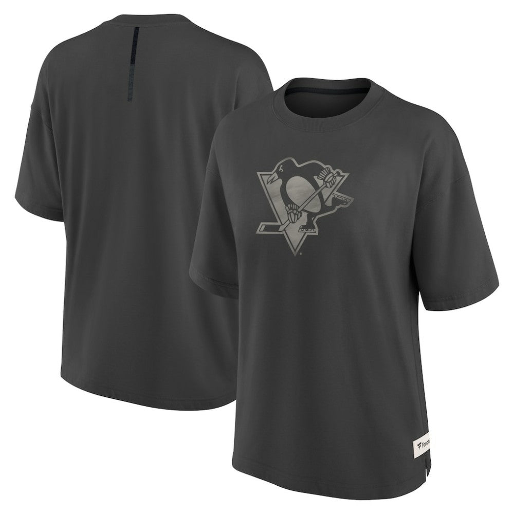 Pittsburgh Penguins Fanatics Women's Oversized Elements Raw Edge Future Ground T-Shirt - Charcoal | Fanatics near me
