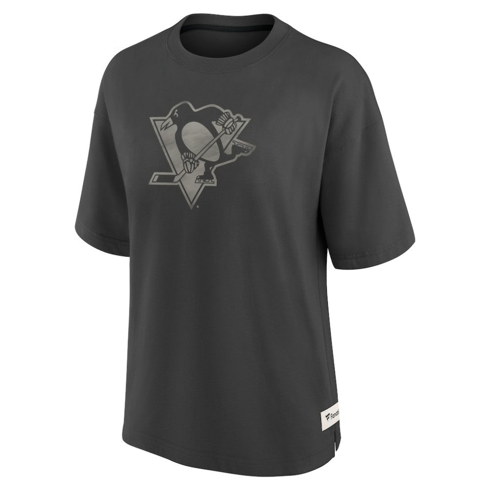 Pittsburgh Penguins Fanatics Women's Oversized Elements Raw Edge Future Ground T-Shirt - Charcoal | Fanatics near me