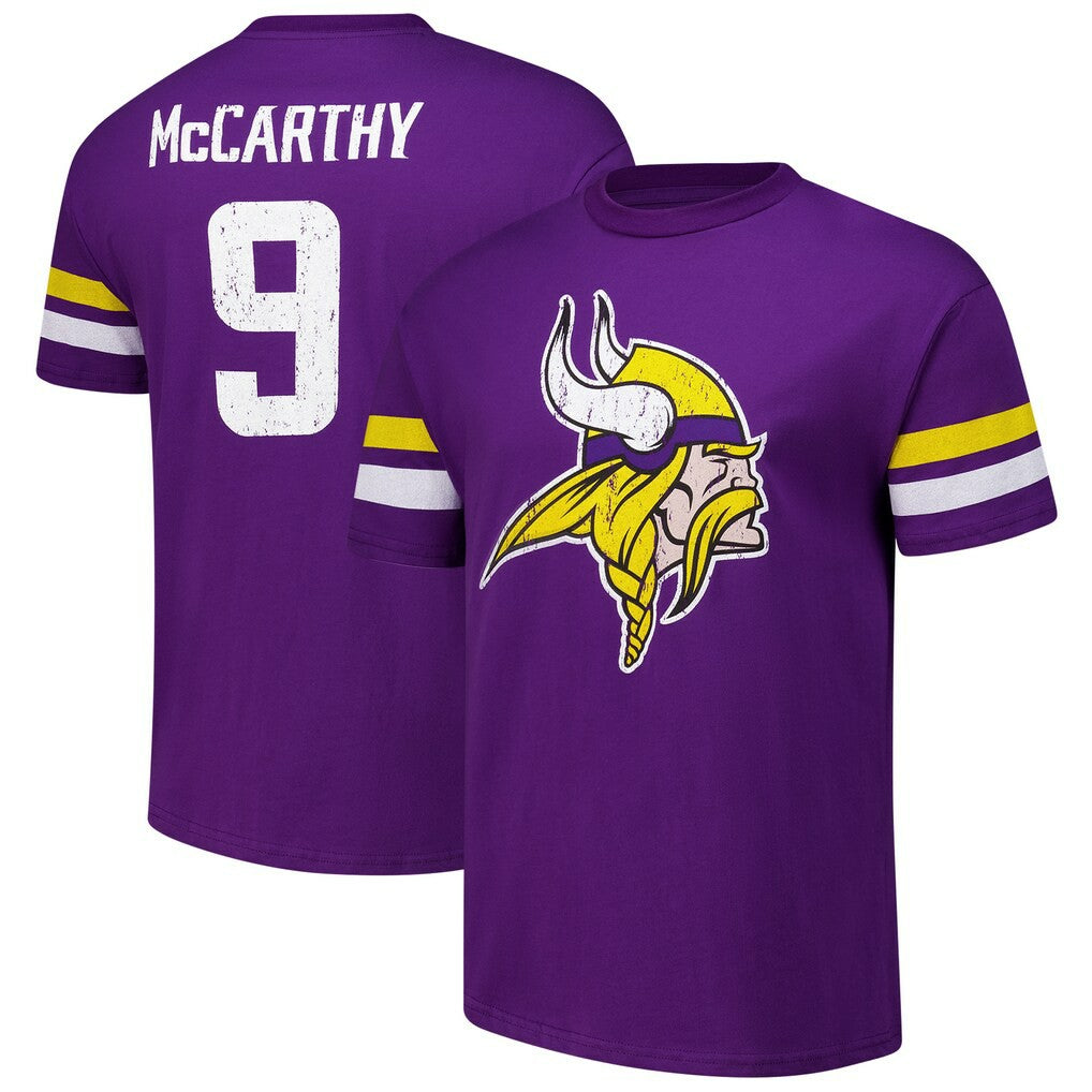 J.J. McCarthy Minnesota Vikings Majestic Threads Name & Number Oversized Fit T-Shirt - Purple - NFL