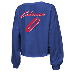 Keon Coleman Buffalo Bills Majestic Threads Women's Name & Number Off-Shoulder Script Cropped Long Sleeve V-Neck T-Shirt - Royal - NFL