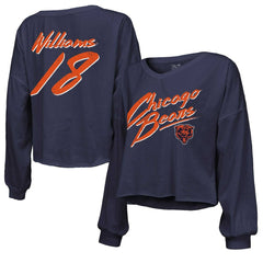 Caleb Williams Chicago Bears Majestic Threads Women's Name & Number Off-Shoulder Script Cropped Long Sleeve Relaxed V-Neck T-Shirt - Navy - NFL