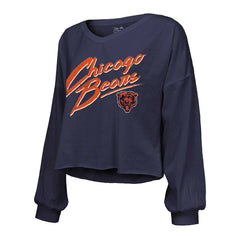 Caleb Williams Chicago Bears Majestic Threads Women's Name & Number Off-Shoulder Script Cropped Long Sleeve Relaxed V-Neck T-Shirt - Navy - NFL