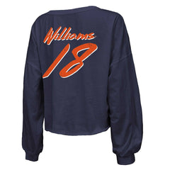 Caleb Williams Chicago Bears Majestic Threads Women's Name & Number Off-Shoulder Script Cropped Long Sleeve Relaxed V-Neck T-Shirt - Navy - NFL
