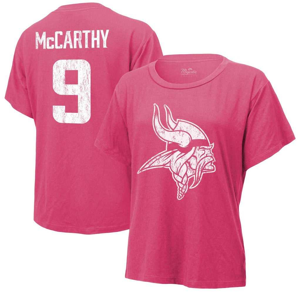 J.J. McCarthy Minnesota Vikings Majestic Threads Women's Name & Number T-Shirt - Pink - NFL