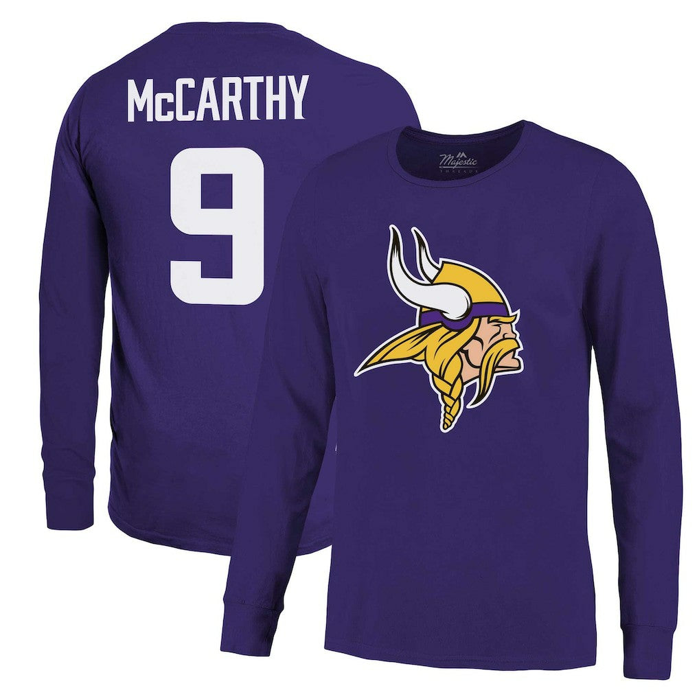 J.J. McCarthy Minnesota Vikings Majestic Threads Name & Number Long Sleeve T-Shirt - Purple - NFL