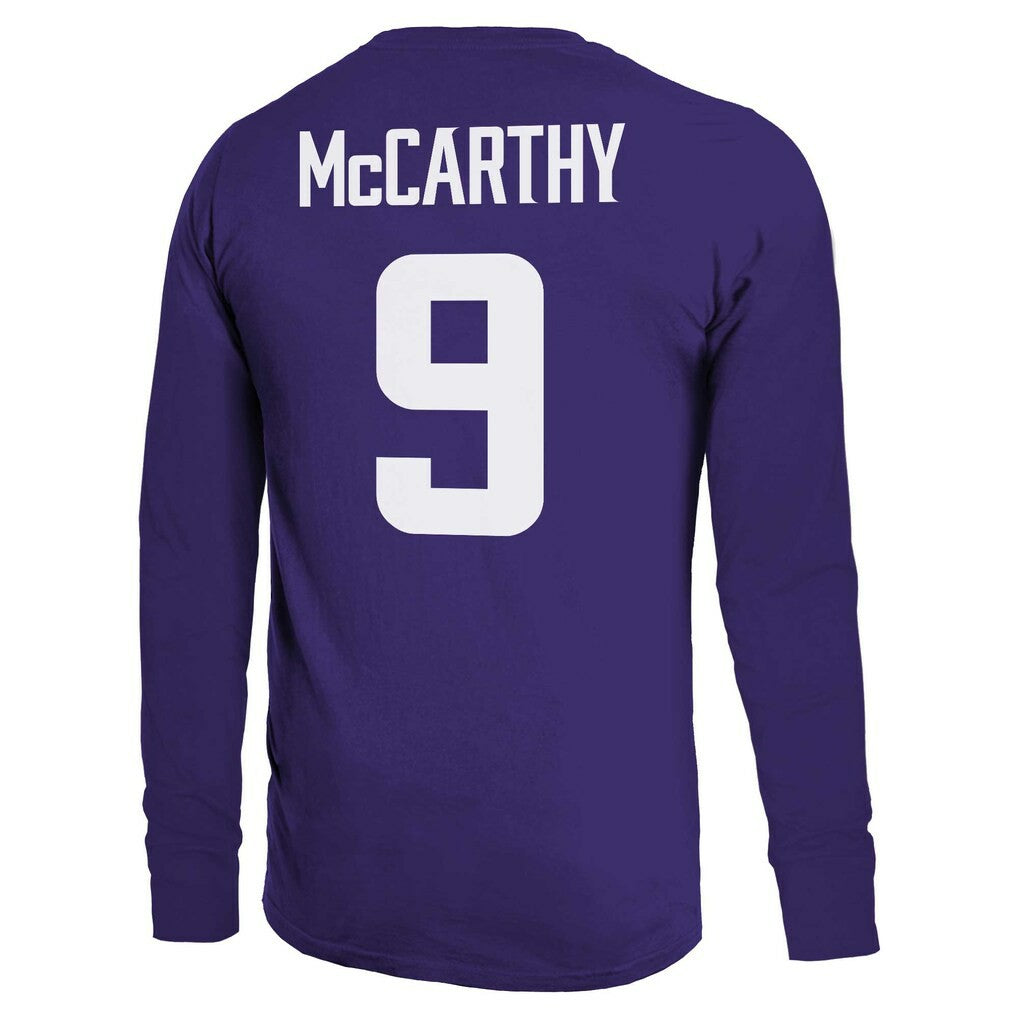 J.J. McCarthy Minnesota Vikings Majestic Threads Name & Number Long Sleeve T-Shirt - Purple - NFL