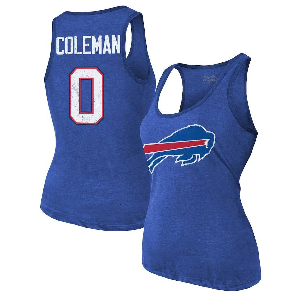Keon Coleman Buffalo Bills Majestic Threads Women's Name & Number Tri-Blend Scoop Neck Tank Top - Royal - NFL