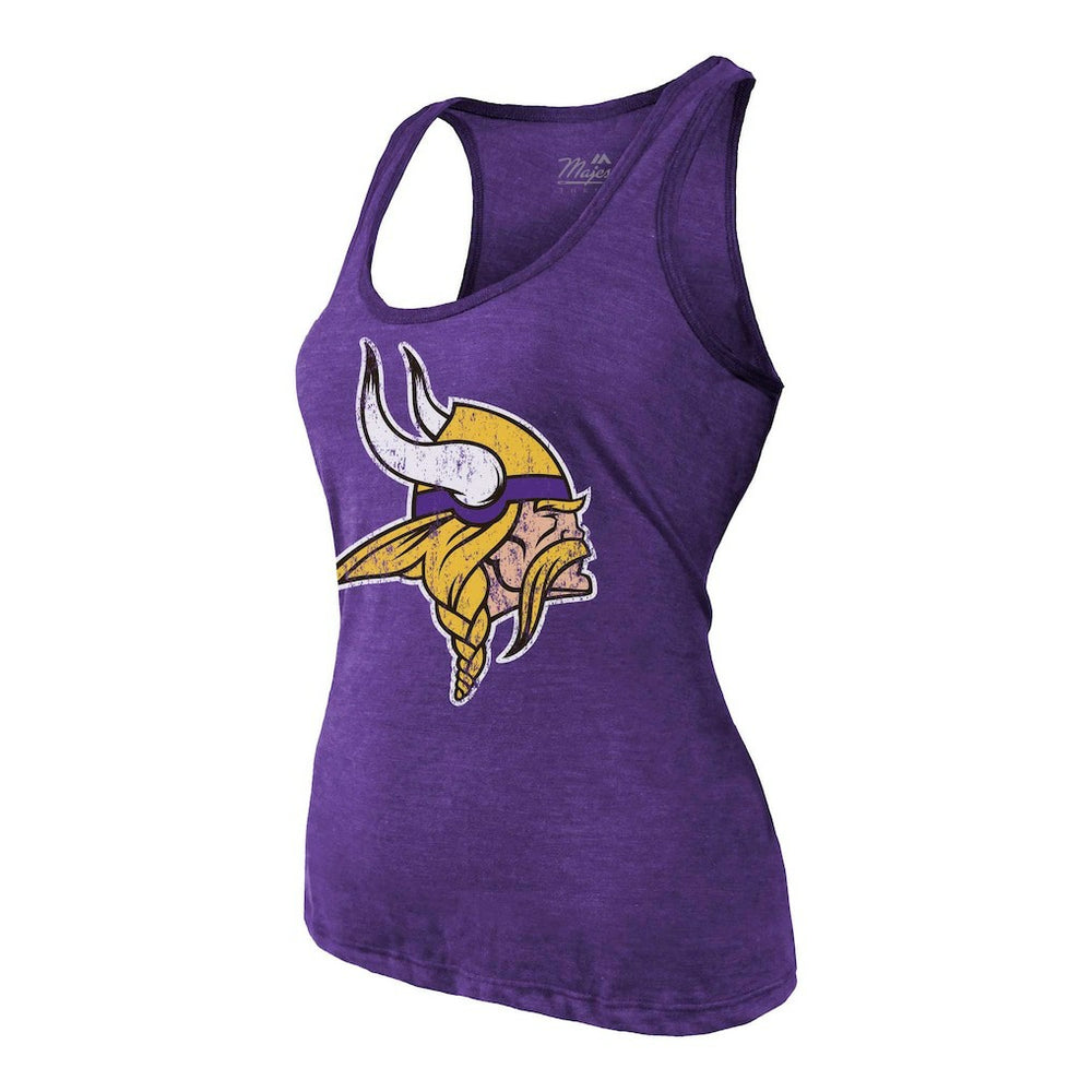 J.J. McCarthy Minnesota Vikings Majestic Threads Women's Name & Number Tri-Blend Scoop Neck Tank Top - Purple - NFL
