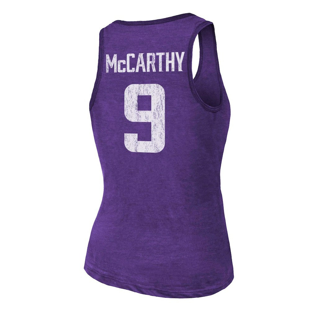 J.J. McCarthy Minnesota Vikings Majestic Threads Women's Name & Number Tri-Blend Scoop Neck Tank Top - Purple - NFL