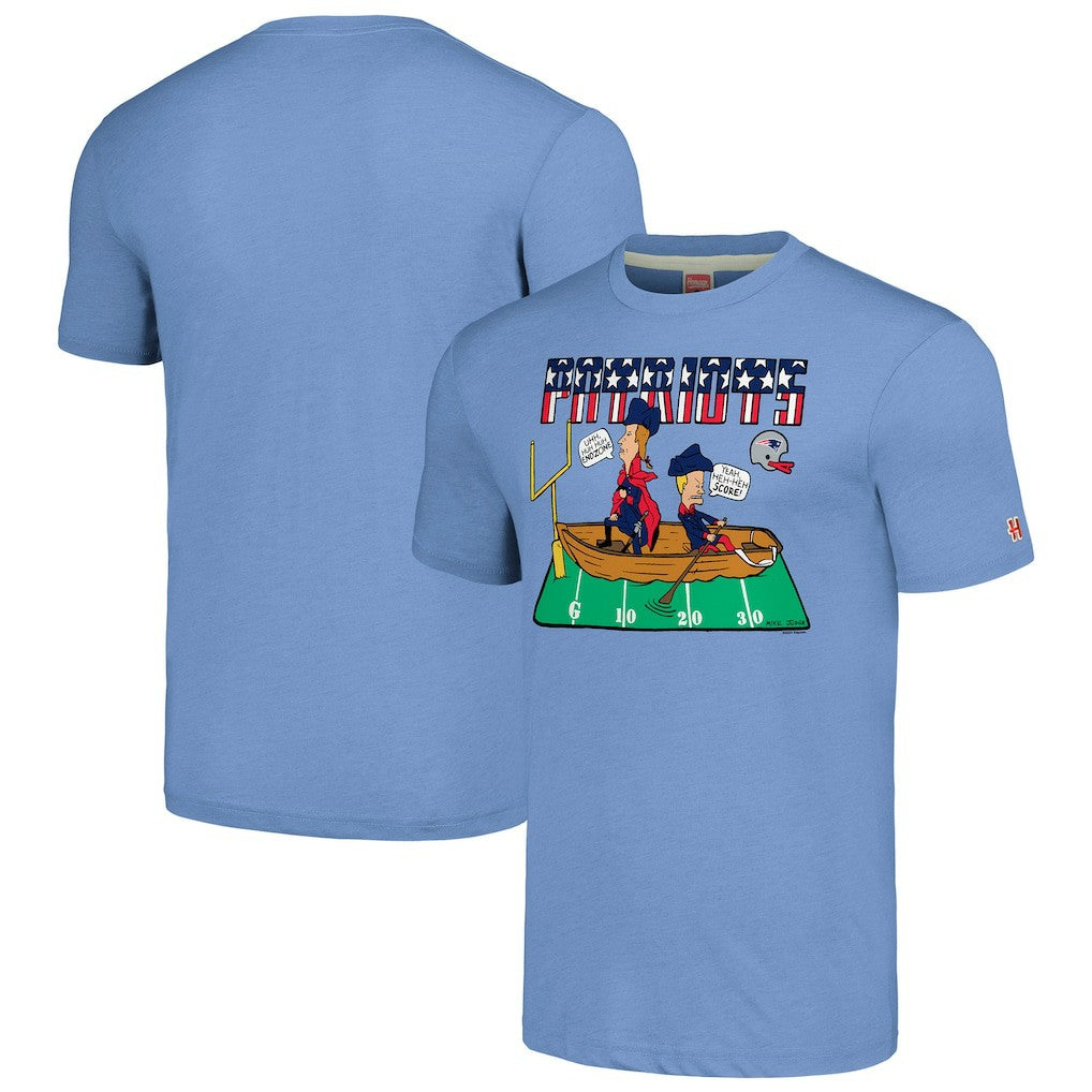 New England Patriots NFL x Homage x Beavis and Butt-Head Unisex Tri-Blend T-Shirt – Light Blue - NFL