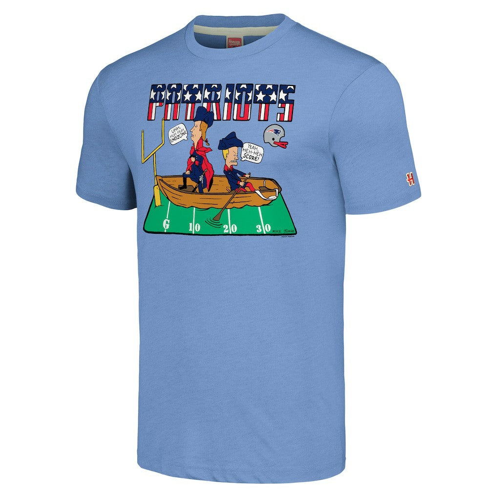 New England Patriots NFL x Homage x Beavis and Butt-Head Unisex Tri-Blend T-Shirt – Light Blue - NFL