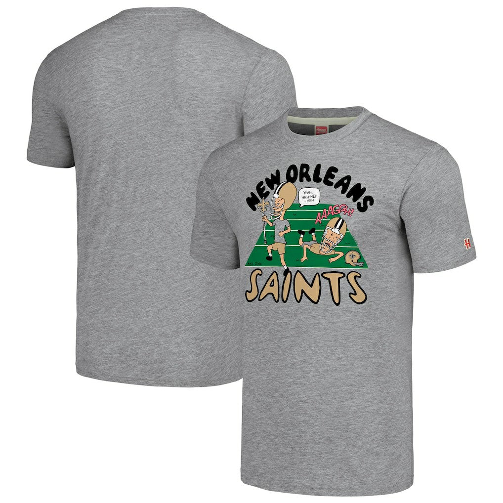 New Orleans Saints NFL x Homage x Beavis and Butt-Head Unisex Tri-Blend T-Shirt – Gray - NFL