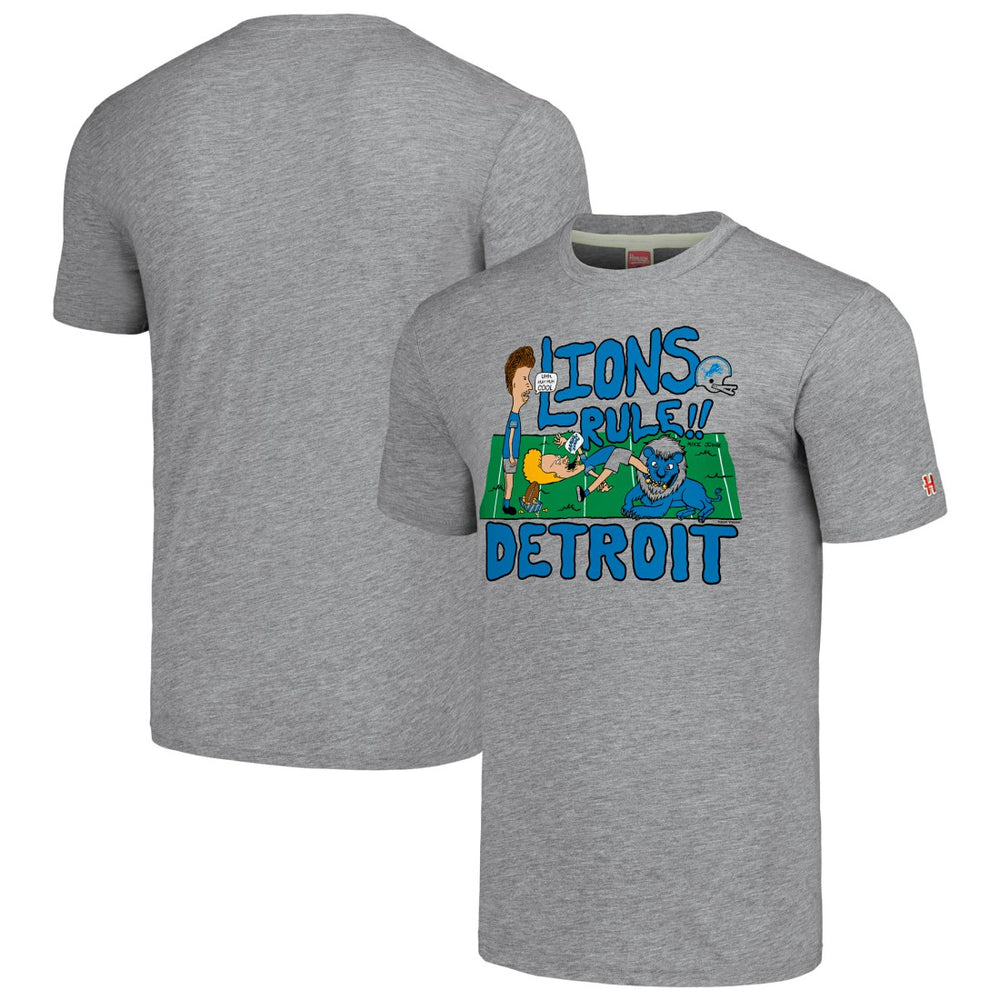 Detroit Lions NFL x Homage x Beavis and Butt-Head Unisex Tri-Blend T-Shirt – Gray - NFL