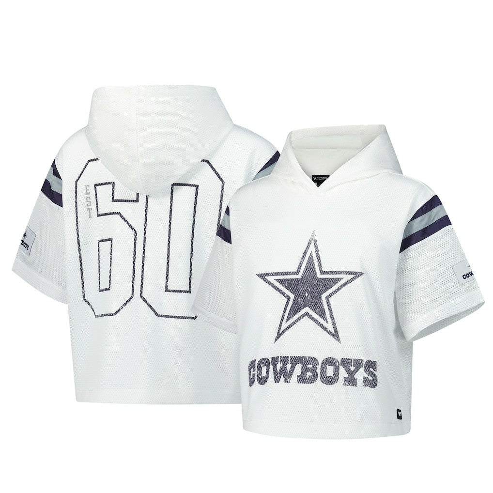 Dallas Cowboys The Wild Collective Women's Mesh Short Sleeve Hoodie T-Shirt - White - NFL