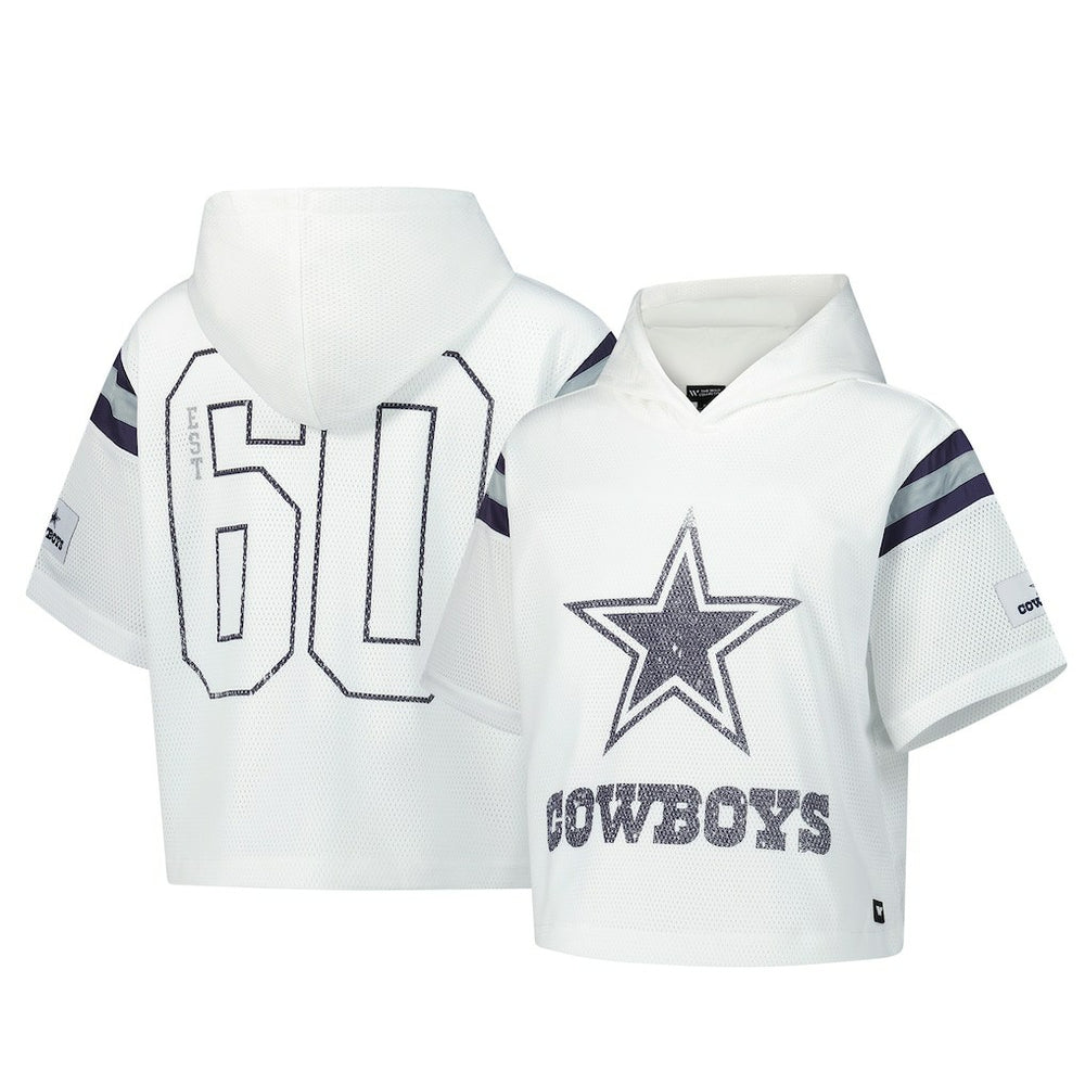 Dallas Cowboys The Wild Collective Women's Mesh Short Sleeve Hoodie T-Shirt - White - NFL
