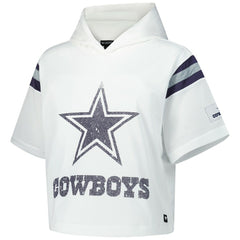 Dallas Cowboys The Wild Collective Women's Mesh Short Sleeve Hoodie T-Shirt - White - NFL