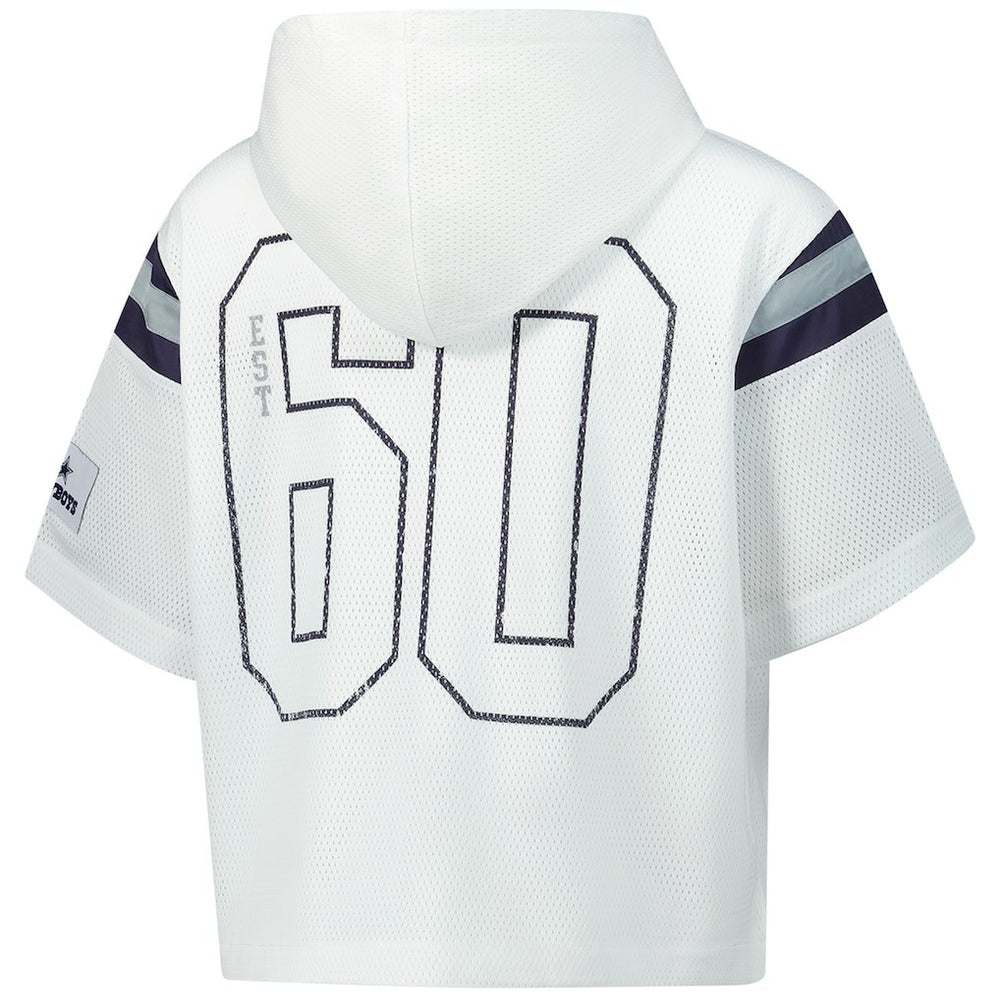 Dallas Cowboys The Wild Collective Women's Mesh Short Sleeve Hoodie T-Shirt - White - NFL