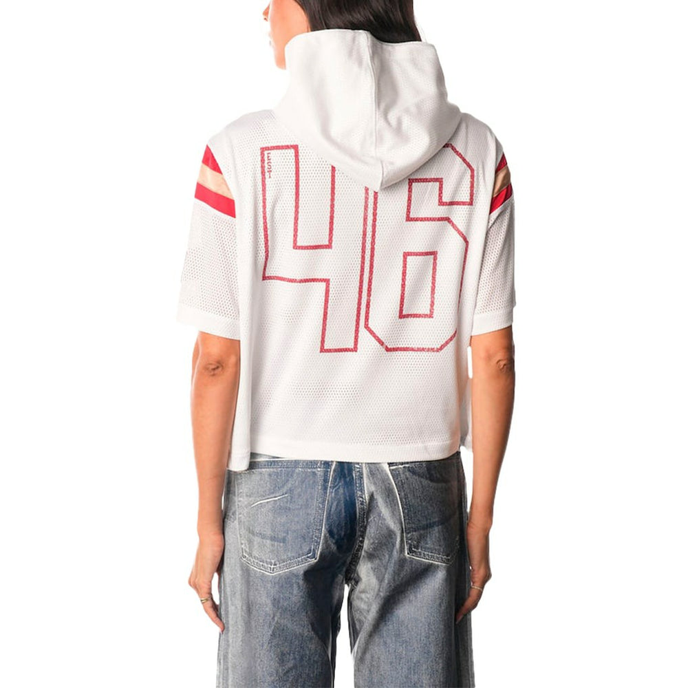 San Francisco 49ers The Wild Collective Women's Mesh Short Sleeve Hoodie T-Shirt - White - NFL