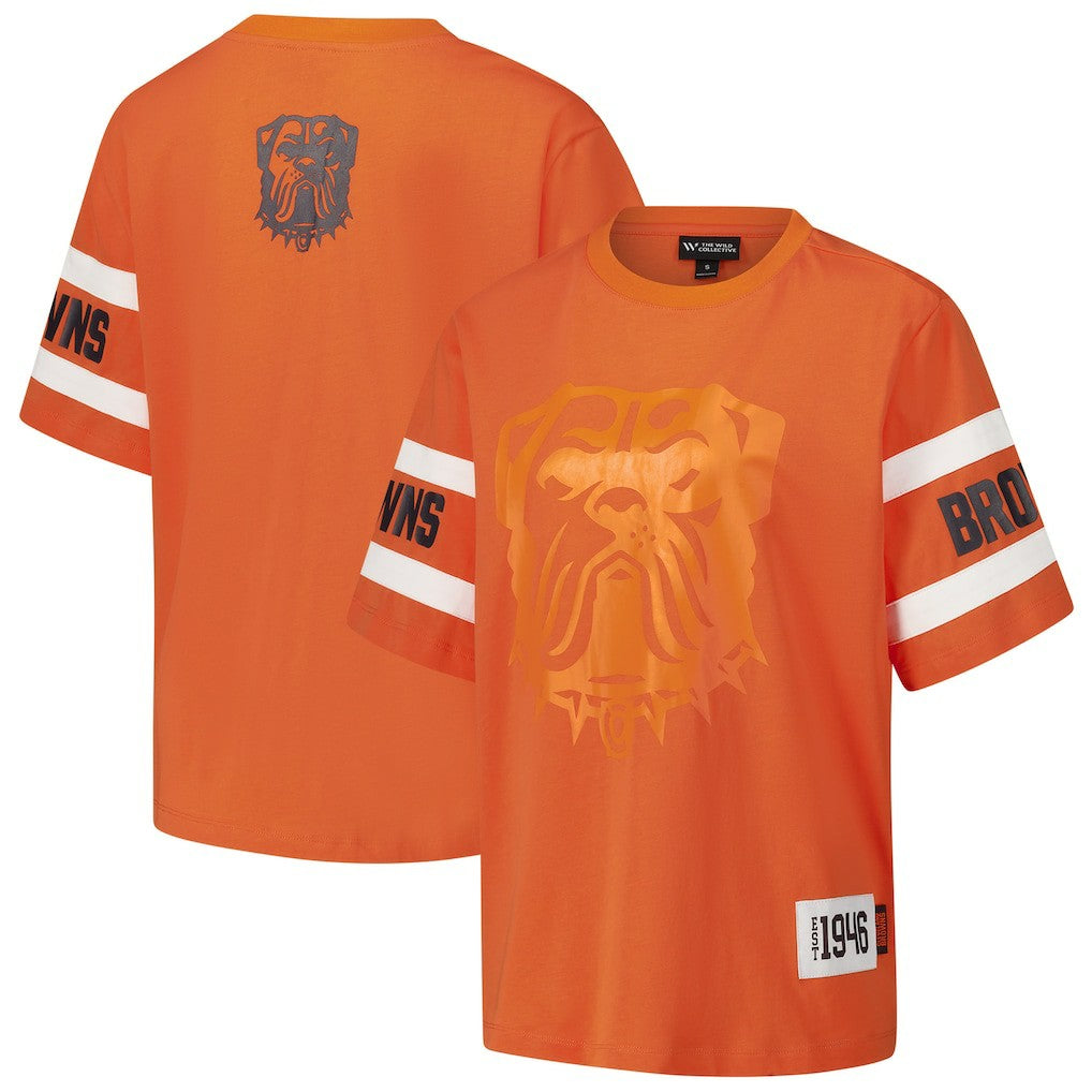 Cleveland Browns The Wild Collective Women's Drop Shoulder T-Shirt - Orange - NFL