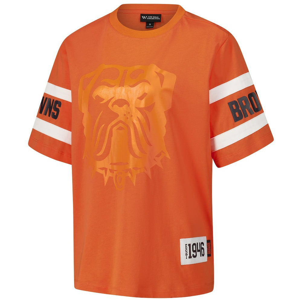 Cleveland Browns The Wild Collective Women's Drop Shoulder T-Shirt - Orange - NFL