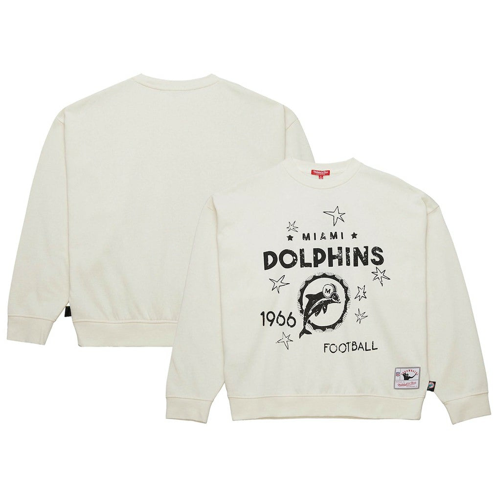 Miami Dolphins Women's Throwback Logo 3.0 Pullover Sweatshirt - Cream - Mitchell & Ness
