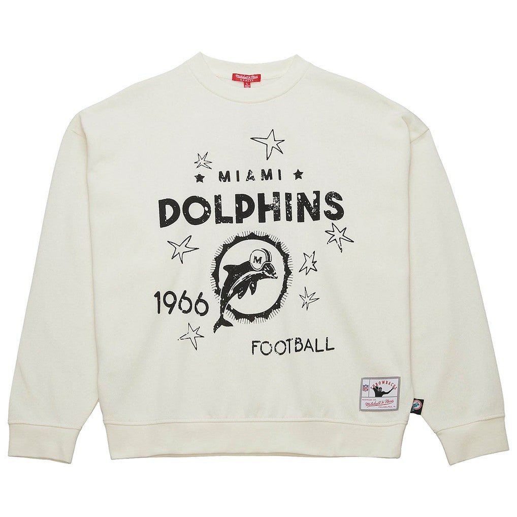 Miami Dolphins Women's Throwback Logo 3.0 Pullover Sweatshirt - Cream - Mitchell & Ness