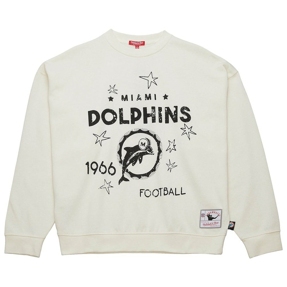 Miami Dolphins Women's Throwback Logo 3.0 Pullover Sweatshirt - Cream - Mitchell & Ness