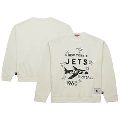 New York Jets Women's Throwback Logo 3.0 Pullover Sweatshirt - Cream - Mitchell & Ness