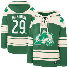 Nathan MacKinnon Colorado Avalanche '47 St. Patrick's Day Player Name & Number Lacer Pullover Hoodie - Kelly Green | 47 brand sale