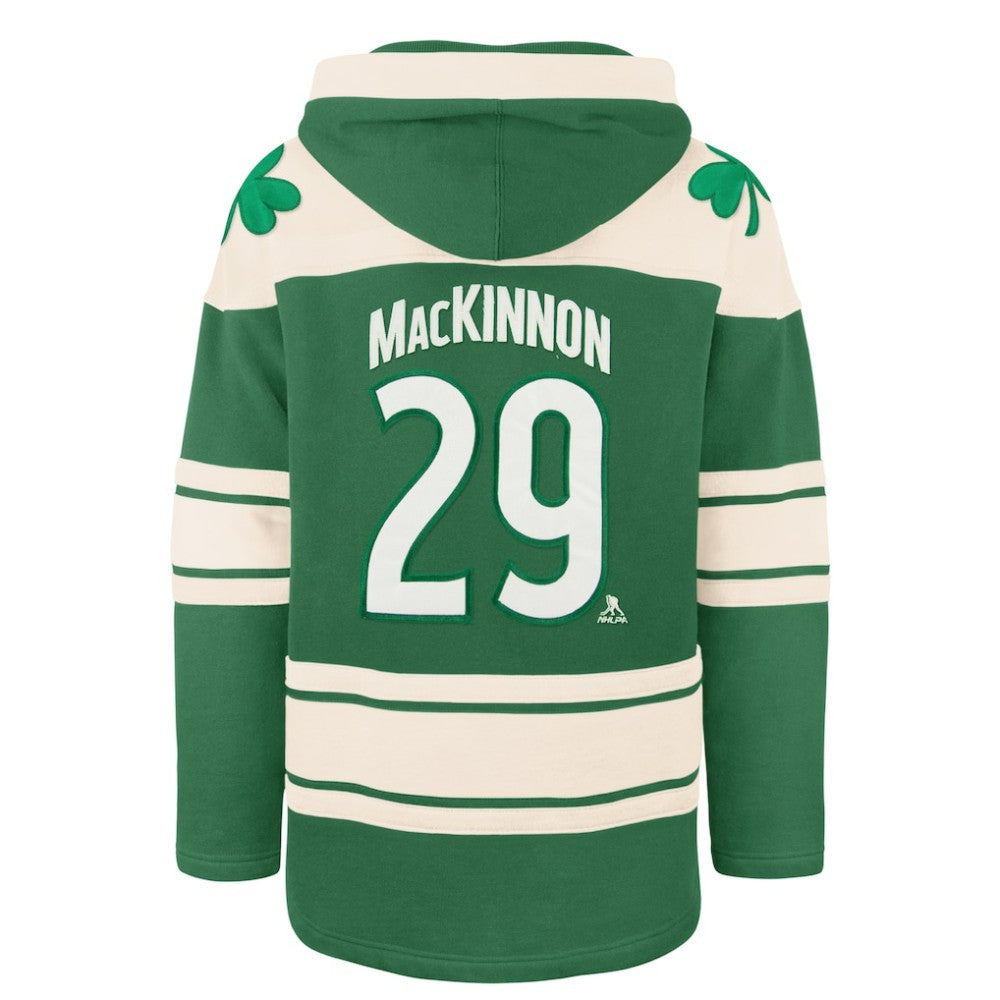Nathan MacKinnon Colorado Avalanche '47 St. Patrick's Day Player Name & Number Lacer Pullover Hoodie - Kelly Green | 47 brand sale