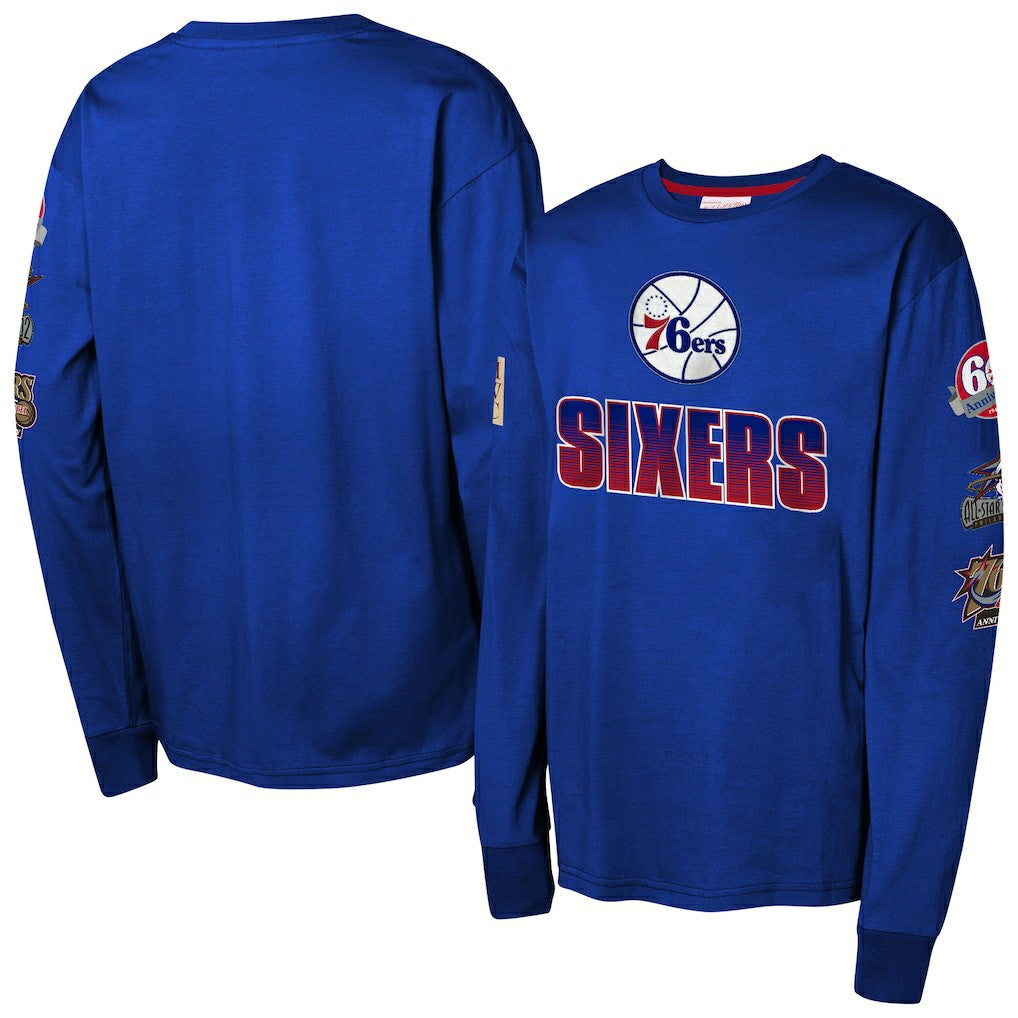 Mitchell & Ness Philadelphia 76ers Youth Hardwood Classics All Over Long Sleeve T-Shirt Royal