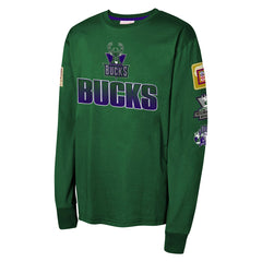Mitchell & Ness Milwaukee Bucks Youth Hardwood Classics All Over Long Sleeve T-Shirt Hunter Green