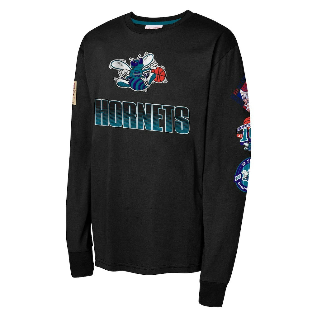 Mitchell & Ness Charlotte Hornets Youth Hardwood Classic All Over Long Sleeve T-Shirt Black