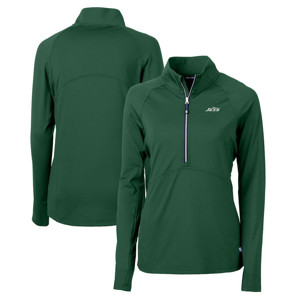 New York Jets Cutter & Buck Women's Primary Logo DryTec Adapt Eco Knit Stretch Recycled Raglan Half-Zip Top - Hunter Green - NFL