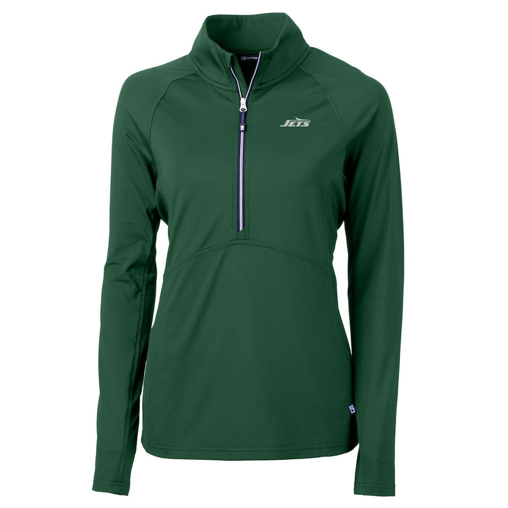 New York Jets Cutter & Buck Women's Primary Logo DryTec Adapt Eco Knit Stretch Recycled Raglan Half-Zip Top - Hunter Green - NFL