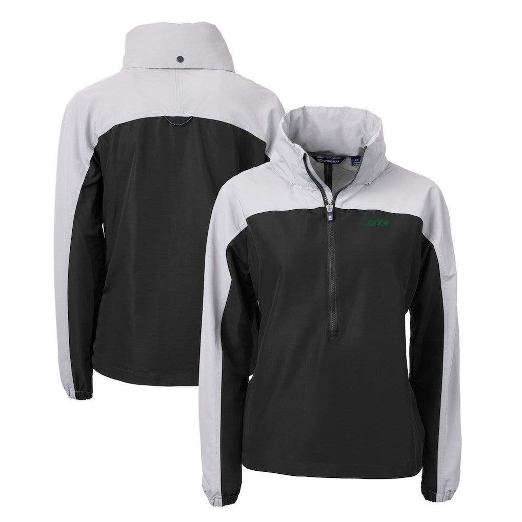 New York Jets Cutter & Buck Women's Primary Logo Charter Eco Recycled Half-Zip Hoodie Anorak Jacket - Black - NFL