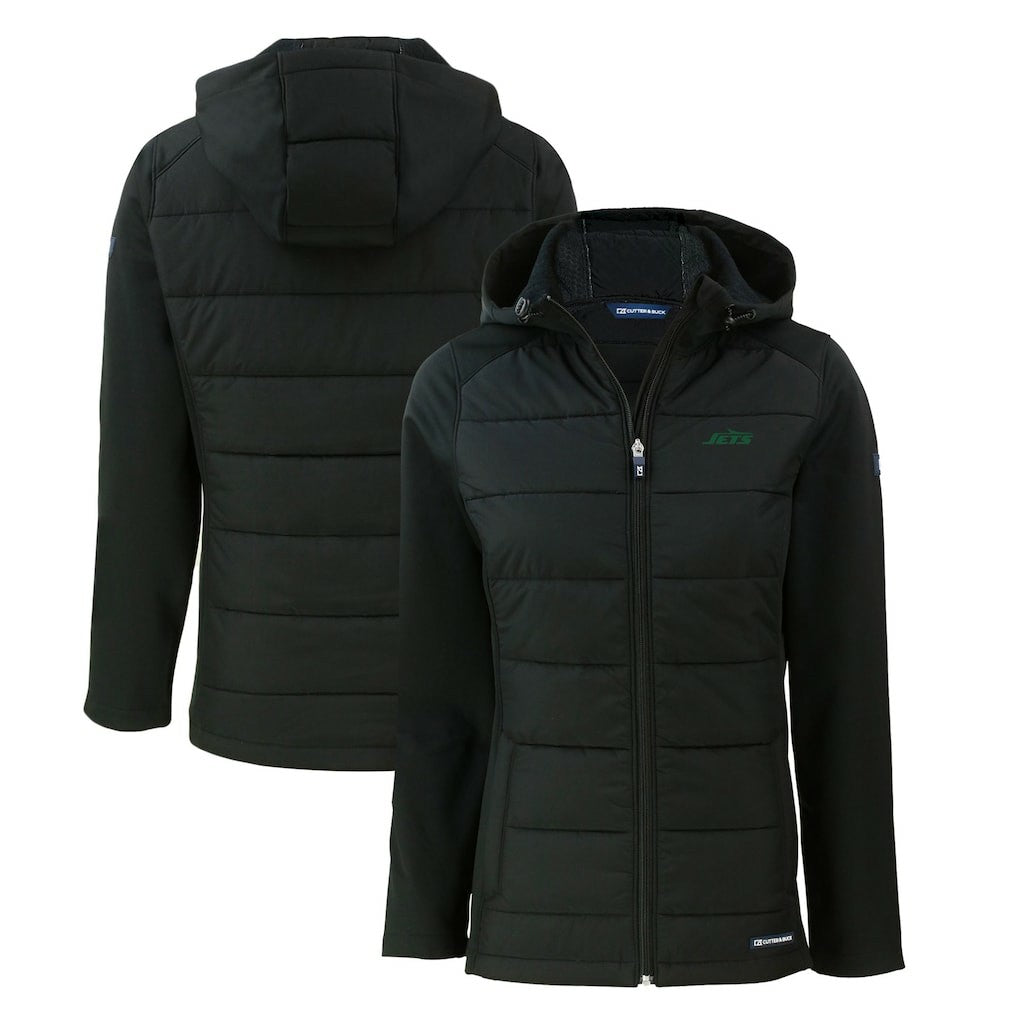 New York Jets Cutter & Buck Women's Primary Logo Evoke Hybrid Eco Softshell Recycled Full-Zip Hoodie Jacket - Black - NFL