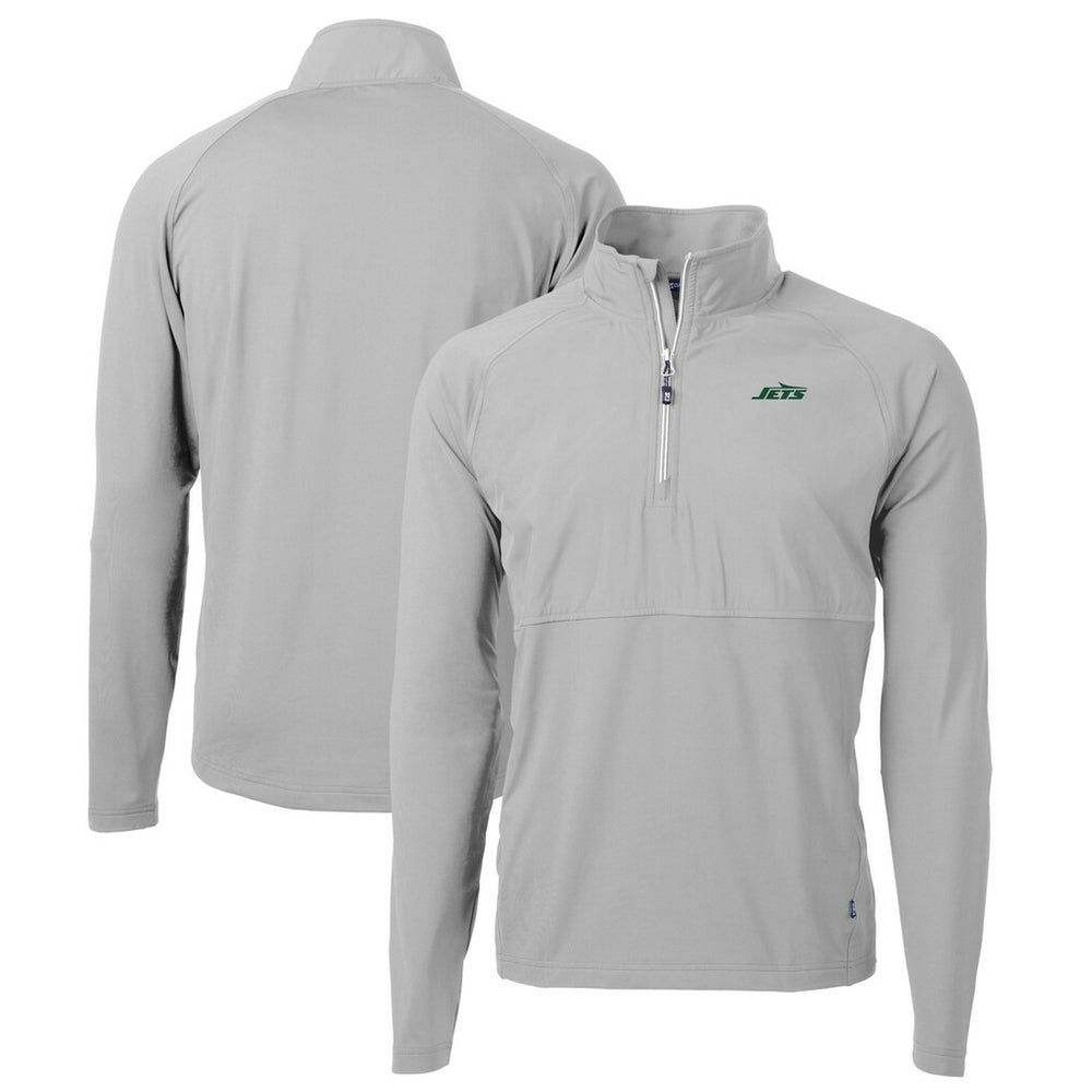 New York Jets Cutter & Buck Primary Logo Adapt Eco Knit Hybrid Recycled Raglan Quarter-Zip Top - Gray - NFL