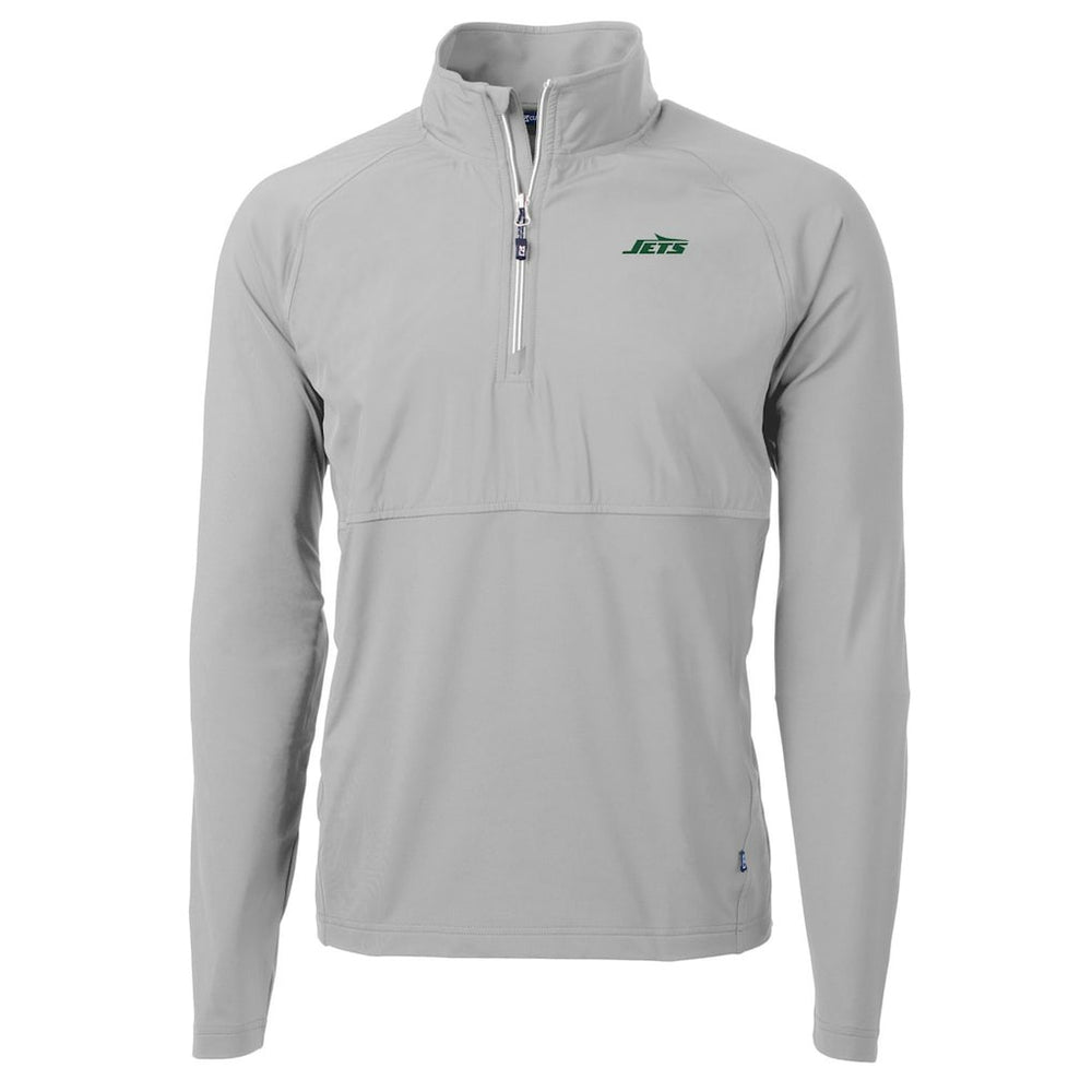 New York Jets Cutter & Buck Primary Logo Adapt Eco Knit Hybrid Recycled Raglan Quarter-Zip Top - Gray - NFL