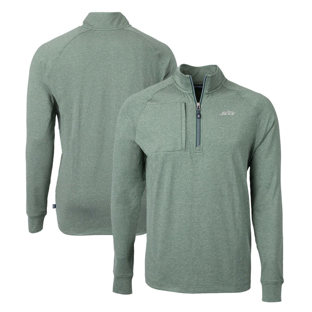 New York Jets Cutter & Buck Primary Logo Adapt Eco Knit Quarter-Zip Top - Heather Green - NFL
