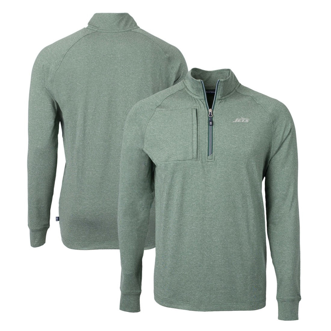 New York Jets Cutter & Buck Primary Logo Adapt Eco Knit Quarter-Zip Top - Heather Green - NFL