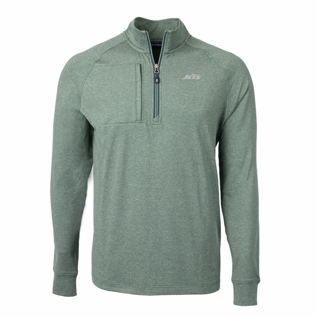 New York Jets Cutter & Buck Primary Logo Adapt Eco Knit Quarter-Zip Top - Heather Green - NFL