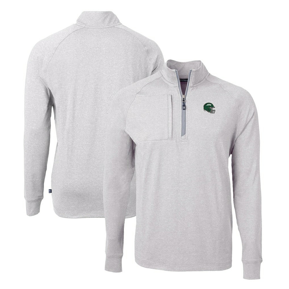 New York Jets Cutter & Buck Helmet Adapt Eco Knit Quarter-Zip Top - Heather Gray - NFL