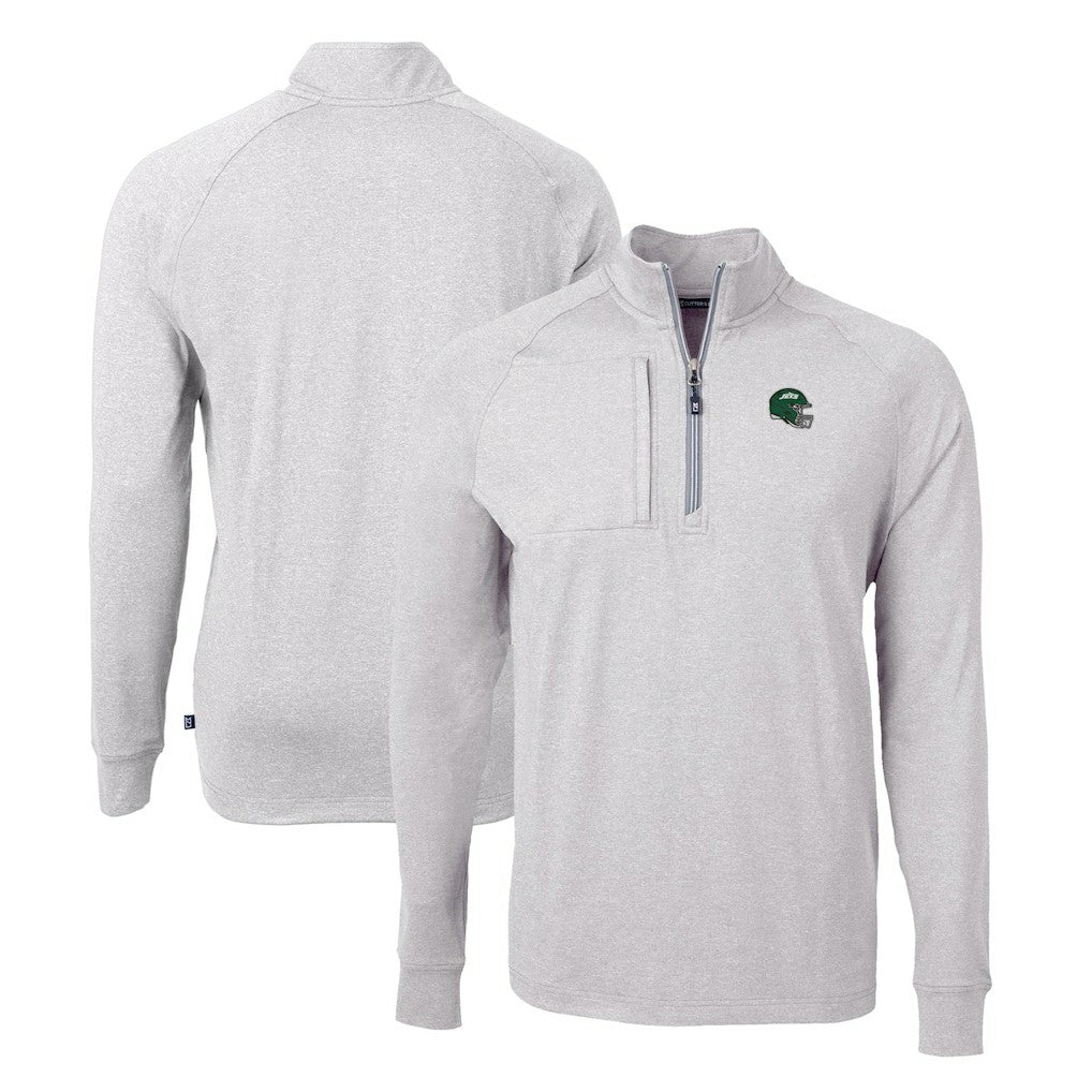 New York Jets Cutter & Buck Helmet Adapt Eco Knit Quarter-Zip Top - Heather Gray - NFL