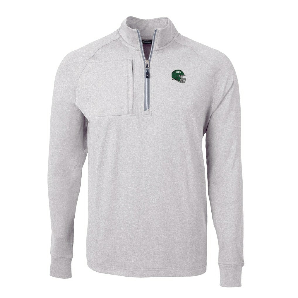 New York Jets Cutter & Buck Helmet Adapt Eco Knit Quarter-Zip Top - Heather Gray - NFL