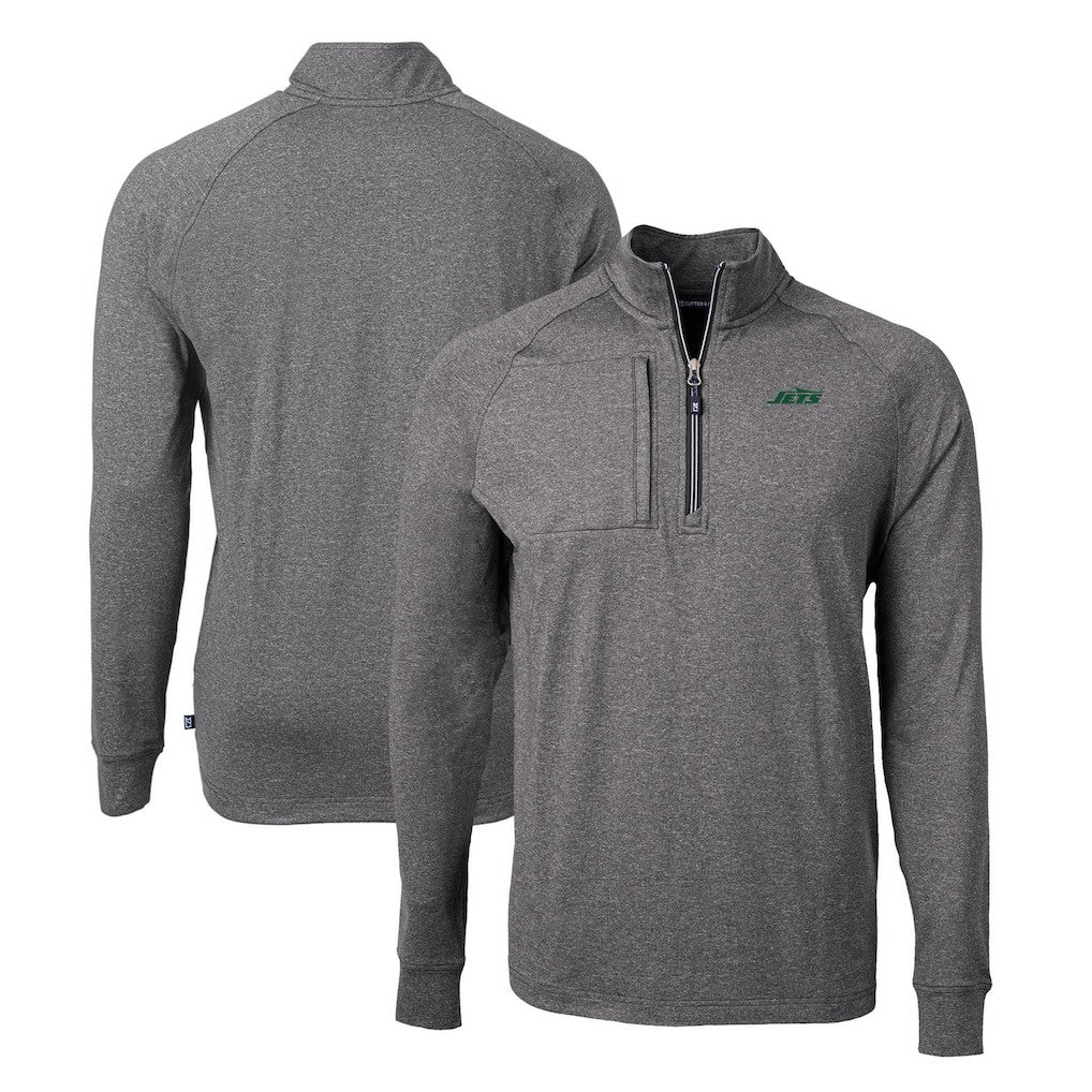 New York Jets Cutter & Buck Primary Logo Adapt Eco Knit Quarter-Zip Top - Heather Black - NFL