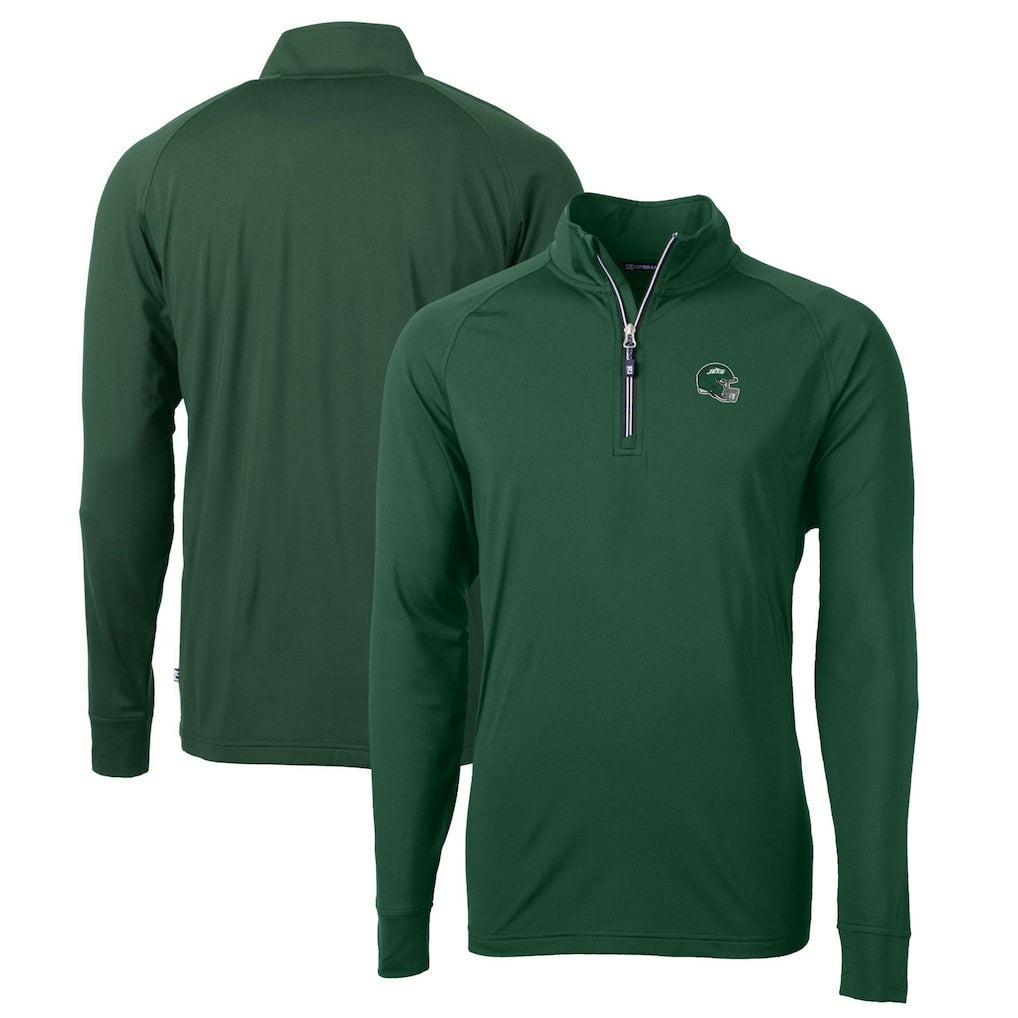 New York Jets Cutter & Buck Helmet Adapt Eco Knit Stretch Recycled Quarter-Zip Top - Hunter Green - NFL