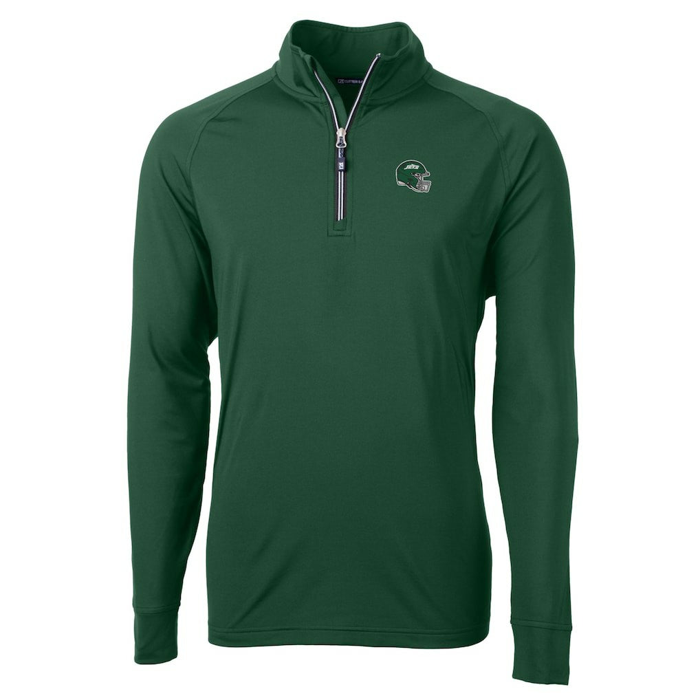 New York Jets Cutter & Buck Helmet Adapt Eco Knit Stretch Recycled Quarter-Zip Top - Hunter Green - NFL