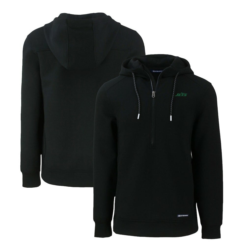 New York Jets Cutter & Buck Primary Logo Roam Eco Recycled Half-Zip Hoodie - Black - NFL
